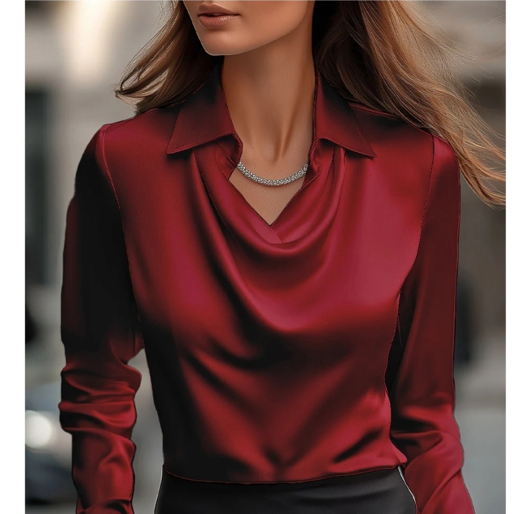 Chic Satin Blouse in Deep Red